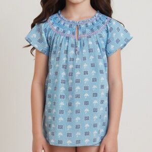 Fragonard 12 years Blue Patterned girl Top coton Light weight
